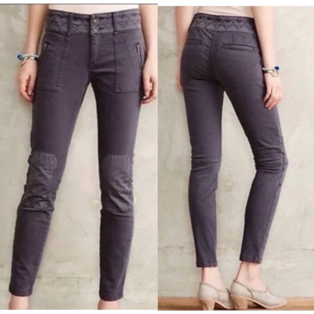 Anthropologie PILCRO Charcoal Gray Moto Slim Knee‎ Patch Ankle Skinny Pants 26
